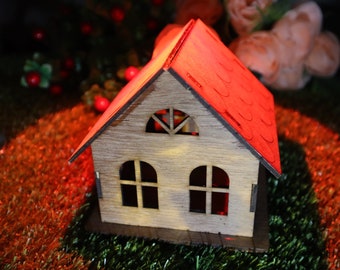 Laser Cut Wooden House Lamp 3mm  Vector CDR FİLE