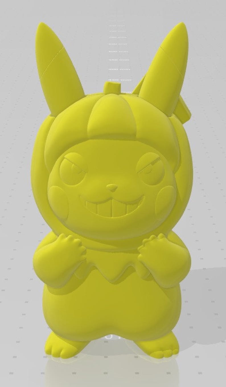May include: A yellow 3D printed figurine of a cartoon character with a mischievous grin. The character has large ears, a round body, and a small tail.
