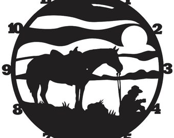 horse wall clock, horse clock, Western clock,  Cowboy wall clock, CNC File, Laser cutting file, CDR File