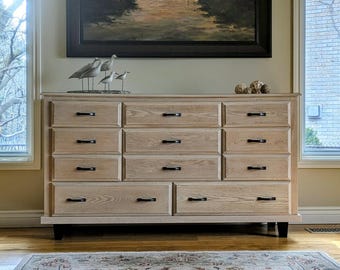 SOLD - Do Not Make Payment - Long Vintage Oak Dresser