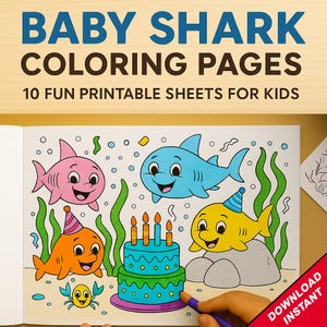 Baby Shark 10 Coloring Sheets for Kids - Instant Download - Perfect for a Shark-themed Birthday Party -  instant Download,  PDF file