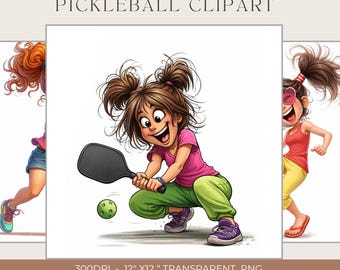 20 imágenes prediseñadas divertidas y originales de jugadoras de pickleball, PNG transparente de alta resolución, gráfico de chica de pickleball, diseño de sublimación deportiva, digital
