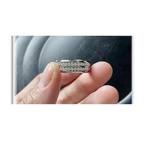 Beat Collection Double Row Men&#39;s Ring Channel Setting Lab Created Round Cut Diamond Ring 14k White Gold Plated Ring Solid 925 Silver