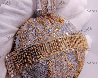 Initial &quot;World Is Yours&quot; Pendant 14K 2 Tone Gold Plated, 2Ct Round Lab Created Diamond Diamond, Letter Pendant Custom Pendant Gift Pendant