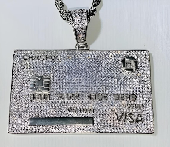 Lab Created Round Cut Diamond Men's Custom Pendant 14K White Gold Plated  925 Sterling Silver, Men's Debit Card Pendant, Hip Hop Pendant