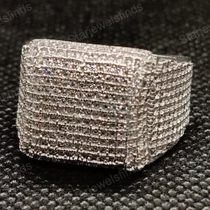Men&#39;s Engagement Wedding Ring Setting Lab Created Round Cut Diamond Cluster Ring 14k White Gold Plated Ring 925 Sterling Silver