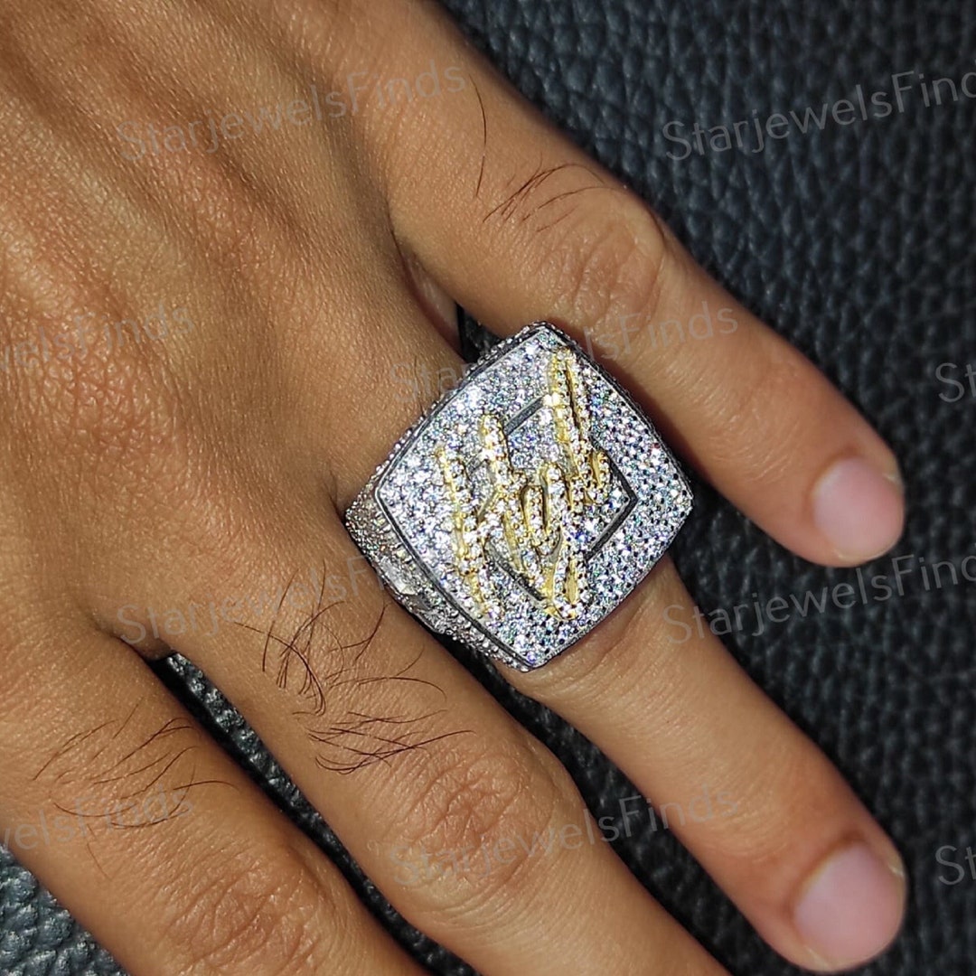 Lab Diamond Rapper Ring, Custom Initial 2tone Gold Plated Silver - Etsy