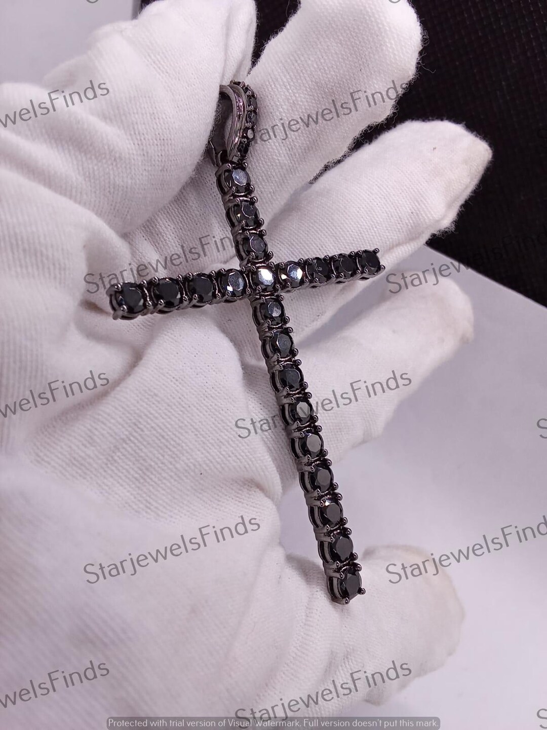 Black Lab Diamond Cross Pendant, 14K Black Gold Plated Sterling Silver ...
