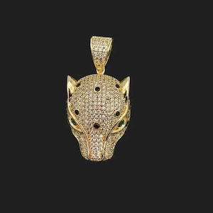 Panther Pendant, Round Cut Diamond Pendant 14K Yellow Gold Plated Solid 925 Sterling Silver, Animal Men's Pendant, Men's Gift Pendant