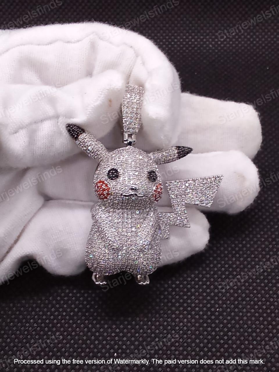 Round Cut Diamond "CARTOON PENDANT" Duck Charm Pendant-Custom Made Hip Hop Pendants Hip Hop Pendant-Men's Pikachu Cartoon Pendant