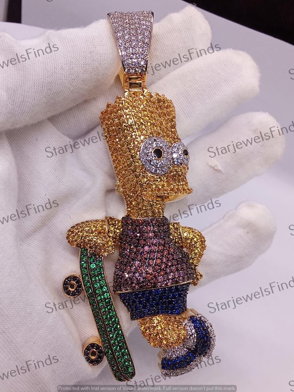 Lab Created Round Multicolor Diamond Skating Boy Handmade Pendant Charm Custom Pendant Cartoon Pendant 14KYellow Gold Plated Over 925 Silver