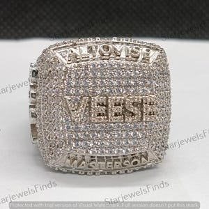 Custom Letters Ring Round Cut Lab Created Diamond Customize Men&#39;s Ring, Hip Hop Ring, 14k White Gold Plated, 925 Sterling Silver Rapper Ring