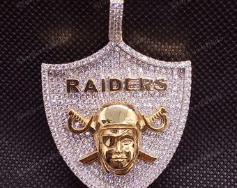 Raiders Custom Initial Pendant Round Cut Lab Created Diamond Solid 925 Sterling Silver, 14K Yellow Gold Plating Men&#39;s Letter Pendant