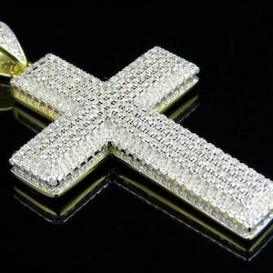 Women&#39;s Cluster Cross Pendant Round Cut Lab Created Diamond 14K Yellow Gold Plated Diamond, Charm Pendant, Men&#39;s Custom Pendant