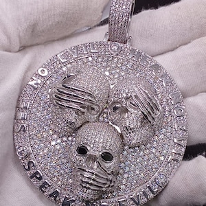 Men's Custom Pendant Simulated Diamond Classic Skull Pendant 925 Sterling Silver Rapper Pendant, His Gifts, Hip Hop Pendant