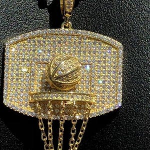 Basketball Customize Pendant Round Lab Created Diamond 925 Silver Gold Finish 925 Sterling Silver, 14K Yellow Gold Plating Men&#39;s Pendant