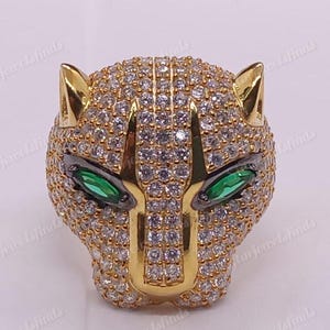 2CT Round Lab-Created Diamond Panther Leopard Ring, 14K Yellow Gold Over, Panther Head Ring, Gifts For Her, Animal Panther Ring