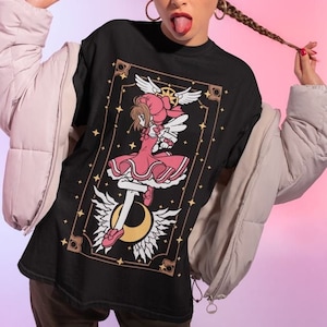 UNISEX - Maglietta Kero Pudding Cups, Card Captor Sakura Kinomoto Kero Cerberus anni '90 Anime Estetica Vaporwave Fairy Kei Jersey T-shirt a maniche corte