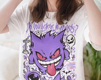 Gengar Gastly T-Shirt, Ghost Type element Silhouette, Video Game T-Shirt, Japanese Anime, Haunter Shirt, Gengar Shirt, Gastly Shirt