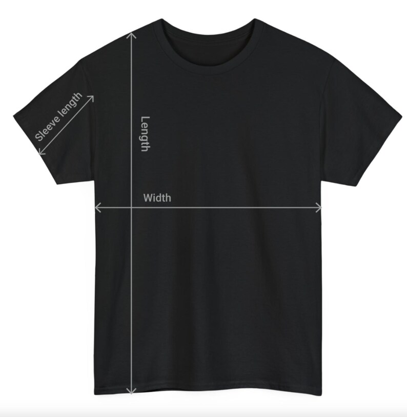 K&ouml;nnte beinhalten: Schwarzes T-Shirt mit Ma&szlig;en f&uuml;r L&auml;nge, Breite und &Auml;rmell&auml;nge.