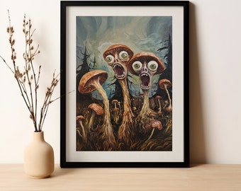 Mushroom Print - Surreal Digital Art Print - Esthetische Olieverfschilderijen, Shroomlin Poster, Mushroom Wall Decor - Trippy Wall Art, Halloween Art