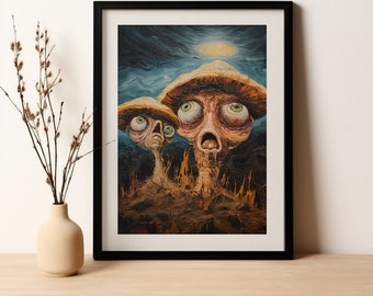 Mushroom Print - Surreal Digital Art Print - Esthetische Olieverfschilderijen, Shroomlin Poster, Mushroom Wall Decor - Trippy Wall Art, Halloween Art