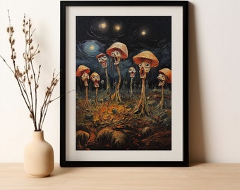 Mushroom Print - Surreal Digital Art Print - Esthetische Olieverfschilderijen, Shroomlin Poster, Mushroom Wall Decor - Trippy Wall Art, Halloween Art