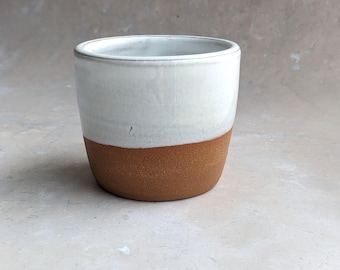 White and Terracotta Yunomi cup, Terracotta espresso cup, White tea cup, Handless coffee mug