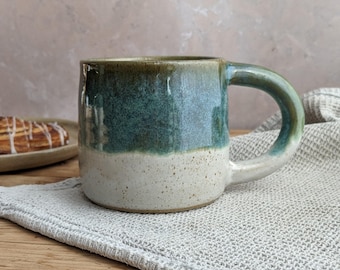 Chunky 'Rockpools' mug, Handmade stoneware coffee cup 400ml, Large white and turquoise ceramic mug