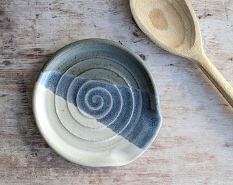 COAST Handmade Stoneware Spoon Rest: Granite Blue Coastal Kitchen Decor, Blue & white ceramics, Large Cooking Spoon Rest, Spoon Rest Set
