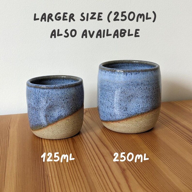 Handmade Double Espresso Cup 125ml, Thumb Dimple Cup, Blue Stoneware Espresso mug image 8