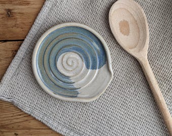 Handmade Wave Ceramic Spoon Rest: Blue Turquoise Design, Unique Ceramics, Coastal kitchen, Cooking spoon holder