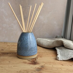 Handmade blue stoneware diffuser pot with reeds, Blue diffuser bottle, Ceramic reed diffuser, Refillable diffuser