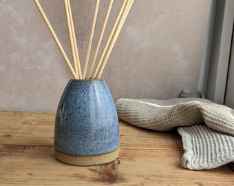 Handmade blue stoneware diffuser pot with reeds, Blue diffuser bottle, Ceramic reed diffuser, Refillable diffuser
