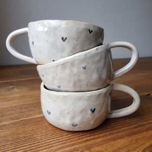 Handmade hearts mug | Hand made ceramic mug | Chunky coffee mug | White glazed cup 250ml | Hand painted mug | Unique gift | Tea coffee lover