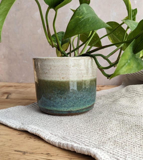 Handmade Stoneware Plant Pot: Blue & Green Glazed Ceramic Planter, Houseplant Gift