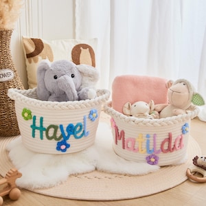 Custom Baby Name Basket - Personalized Baby Toy Basket, Rope Cotton Baby Gift Basket, Back to School Essentials, Newborn Gift,Baby Room Gift