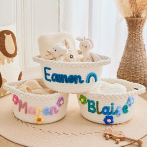 Personalised Handmade Baskets - Cotton Rope Baskets, Baby Baskets, Toy Name Baskets, Baby Shower Gifts, Baby Name Gifts, Baby Day Gifts