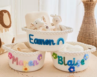 Personalised Handmade Baskets - Cotton Rope Baskets, Baby Baskets, Toy Name Baskets, Baby Shower Gifts, Baby Name Gifts, Baby Day Gifts