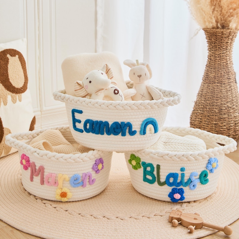 Personalized Handmade Baskets,  Cotton Rope Baskets, Baby Baskets, Toy Name Baskets, Baby Shower Gifts, Baby Name Gifts, Baby Day Gifts