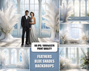 60 Digital Backdrops, Feathers Blue Shades Digital Backgrounds, Backdrop Overlays, Studio Backdrops, Photoshop Fine Art Textures