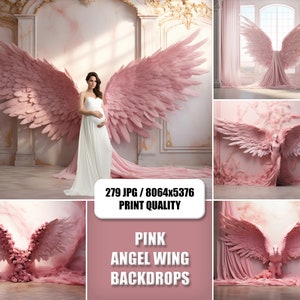 279 Digital Backdrops, Pink Angel Wing Digital Backgrounds, Maternity Backdrop Overlays, Studio Backdrops, Photoshop Fine Art Textures