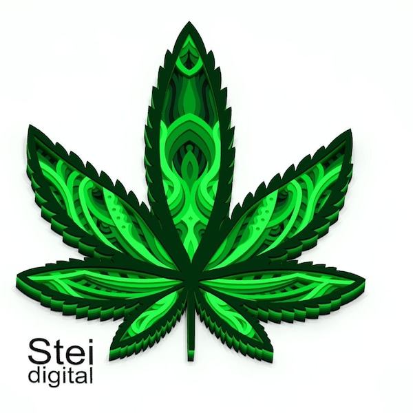 3d Marijuana svg, dxf laser cut file, cannabis mandala svg, layered marijuana leaf svg, floral marijuana cut files for laser, cricut.