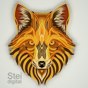 Volpe 3d svg, file dxf per taglio laser, file per taglio laser, volpe a strati svg, modello di taglio della carta, volpe Cricut svg, mandala volpe 3d svg, testa di volpe svg.