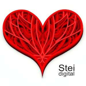Coração floral svg, mandala de coração 3D svg, arquivo de corte dxf, coração em camadas svg, dia dos namorados svg, arquivos de corte para laser, cricut, Silhouette H5.