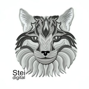 レイヤードキャットヘッドSVG DXF：レーザーカットCNCファイル、Cricut対応