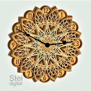 Orologio da parete mandala a strati 3D, file dxf tagliati al laser, mandala multistrato, Cricut svg, mandala 3D svg, file vettoriale di progettazione di orologio da parete 3D, C7.