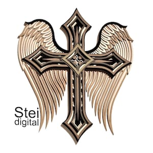 Cruz alada 3D svg, archivo de corte láser dxf, plantilla de corte láser, cruz con alas svg, archivo vectorial de mandala, cruz en capas 3D svg, cricut svg.