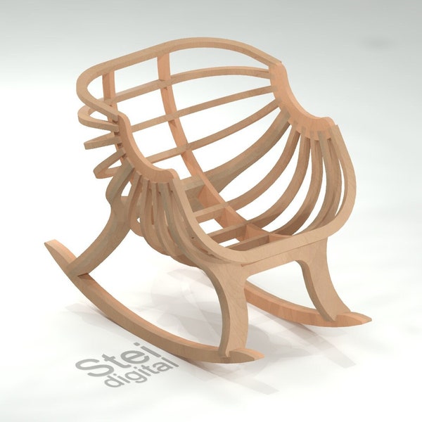 Rocking Chair dxf, cnc plan, Parametric furniture, plywood chair, cnc file, cnc router cut files, furniture vector files, CNC pattern file.
