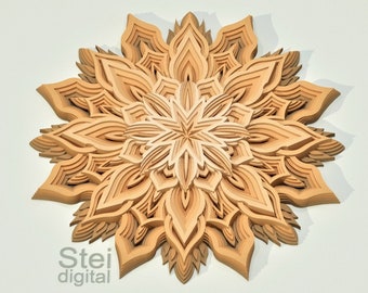 3D Flower Mandala Laser Cut File: Multilayer SVG DXF Template